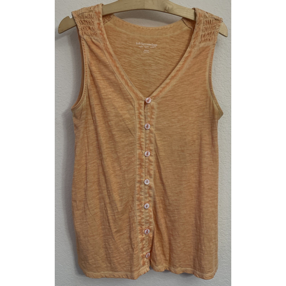 Soft Surroundings Orange Pineapple Button Down Sleeveless Cotton Top Medium - Picture 1 of 7